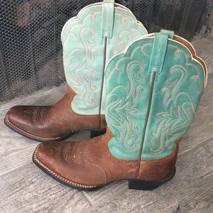 Women’s Ariat Teal Square Toe Boots, 8